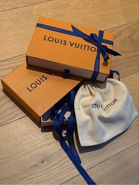 Louis Vuitton Orange Boxes with Blue Ribbon and Beige Dust Bag